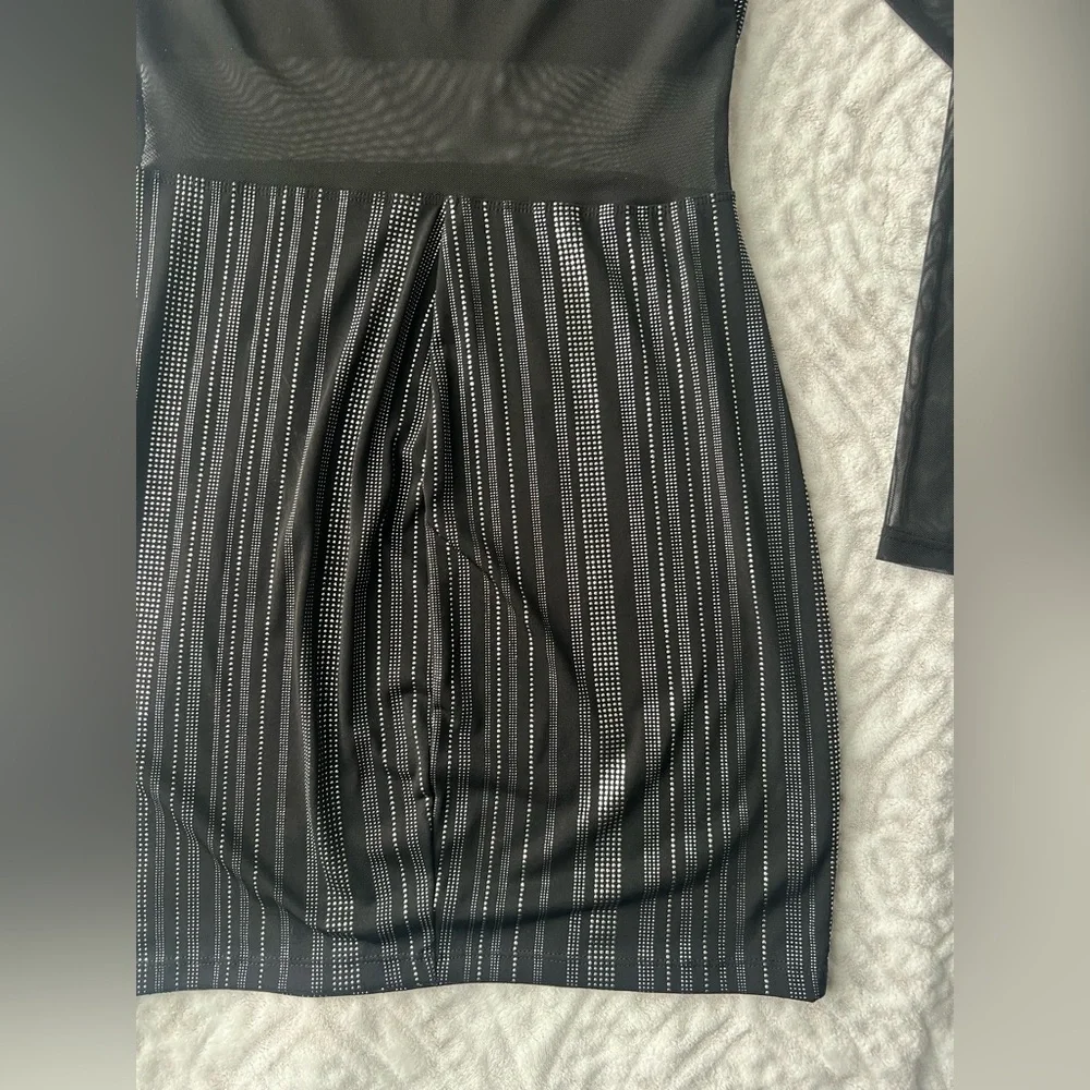 A.U.W Elegant Black Diamond Mesh Dress | Size Small - Picture 8 of 12